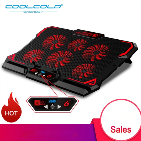 COOLCOLD 17inch Gaming Laptop Cooler and Stand with Six LED Quite Fast Fans at 2600RPM - also Display Screen and Two USB Port