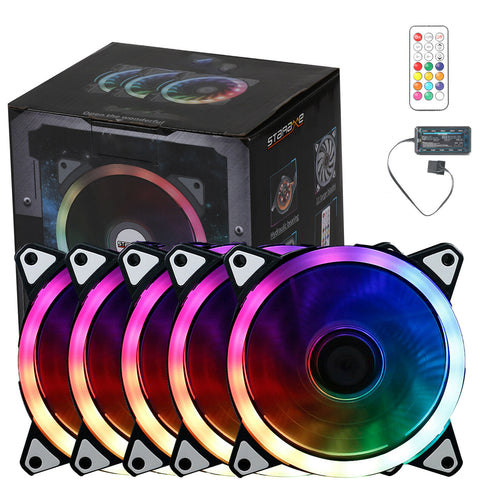 StarMax RGB 5 pack 16.8 Million Colours LED Ring PC 120mm Case Fans with Remote